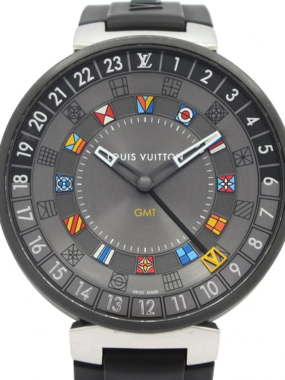 LOUIS VUITTON Tambour Moon Dual Time GMT Black Men's Wrist Watch